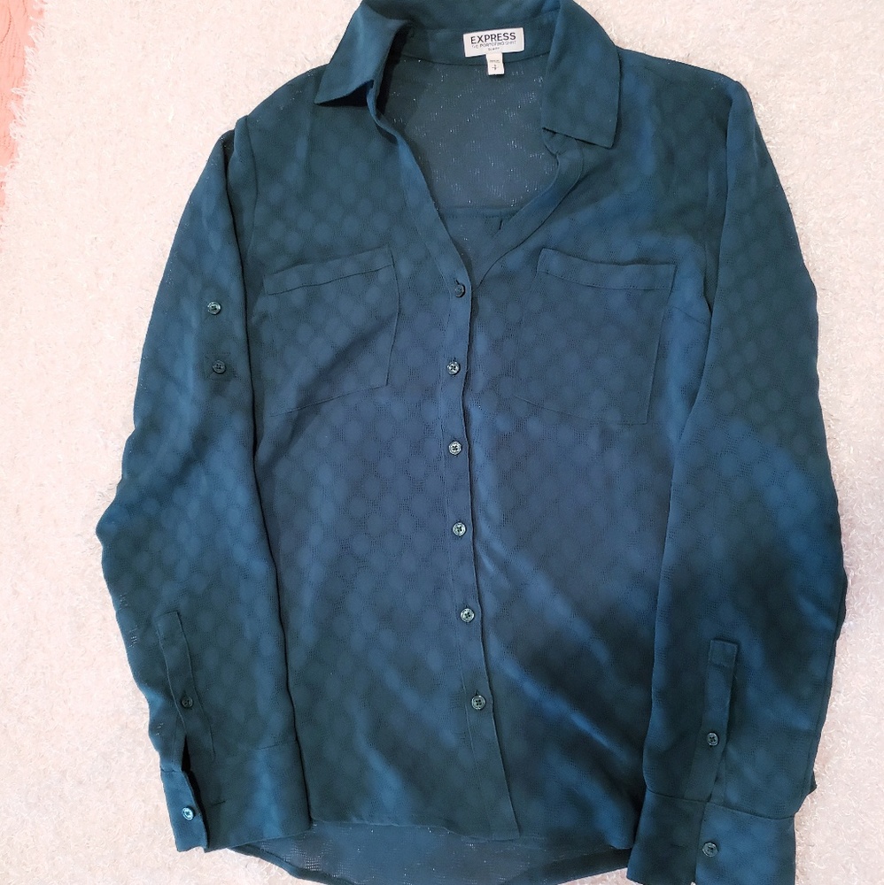 Express portofino slim button up in forest green